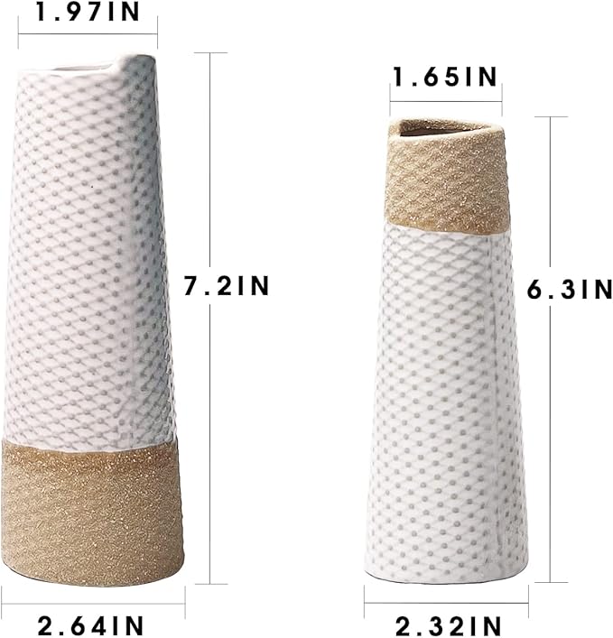 Ceramic Vase Set of 2 for Living Room Bedroom 7.2'' and 6.3'' Small Fake Flower Plant Vases for Home Decor Office Centerpieces Fireplace Retro Rustic Farmhouse Vintage Classic Gift