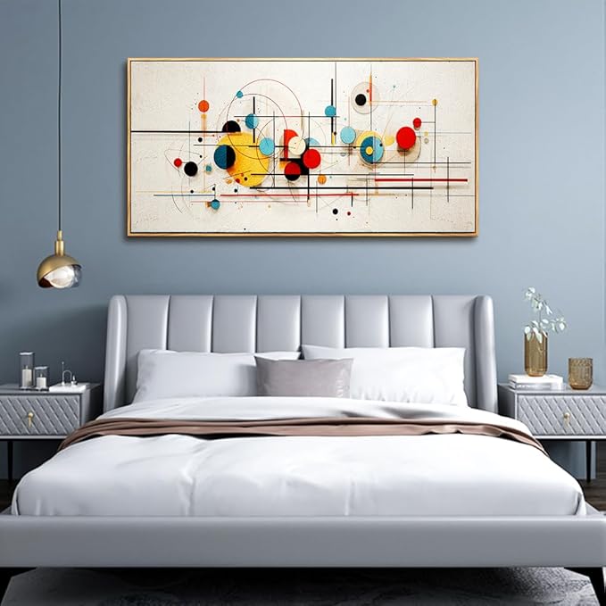 hyidecorart Wall Art For Living Room Large Wood Framed Decorations For Bedroom Room Modern Office Wall Decor Color line Abstract Wall Painting Mural Canvas Prints Pictures Artwork Home Decor