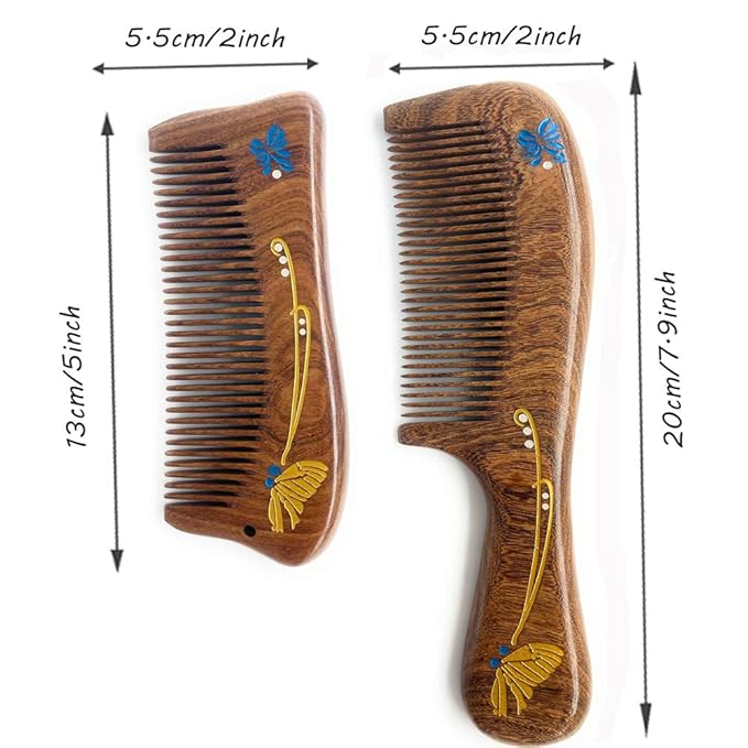 wooden combs set,Handmade Detangling comb with Fine teeth sandalwood combs with handle for Women Men Anti Static Adorable Shape Wooden Hair comb for Wavy Hair