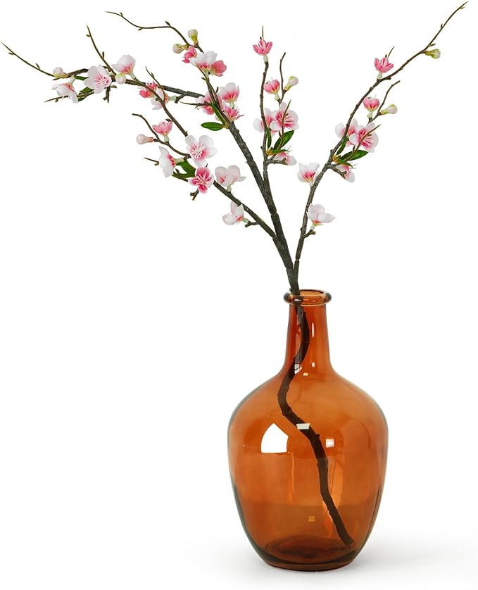 Clear Glass Vase Tall Farmhouse Vase for Branches Glass Vases for Centerpieces in Home Decoration (S-Amber)