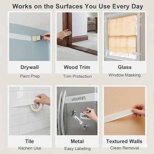 SWRT Masking Tape 1 inch x 55 Yards x 24 Rolls (1320 Total Yards), Adhesive Painting Tape Bulk for General Purpose Beige White Color for Painting, Crafting, School Stationery, Arts, Home Use etc