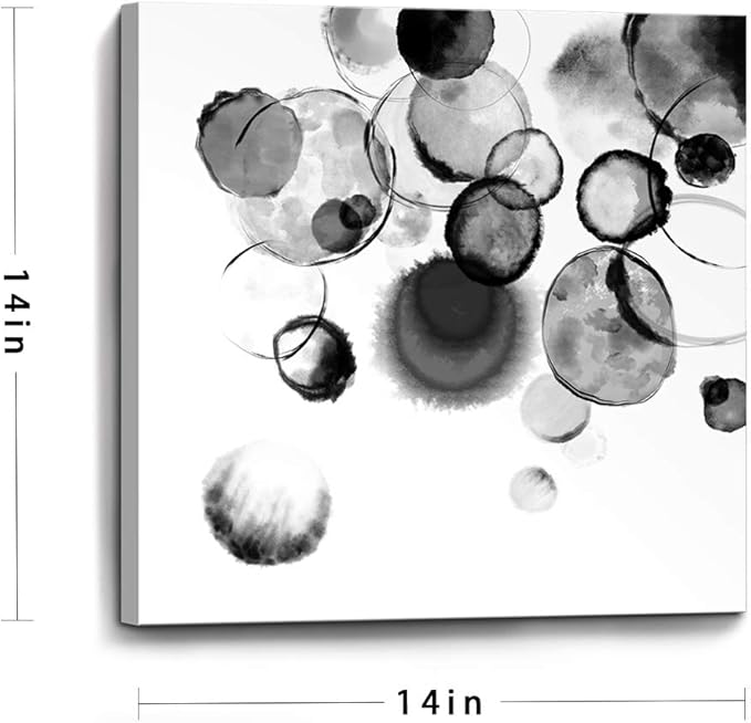 Bathroom Decor Wall Art Black and White Bubbles Prints Pictures Framed Canvas Artwork Wall Art for Bedroom Kitchen Office Modern Ink and Wash Painting Decorations Size 14x14 inches Ready to Hang