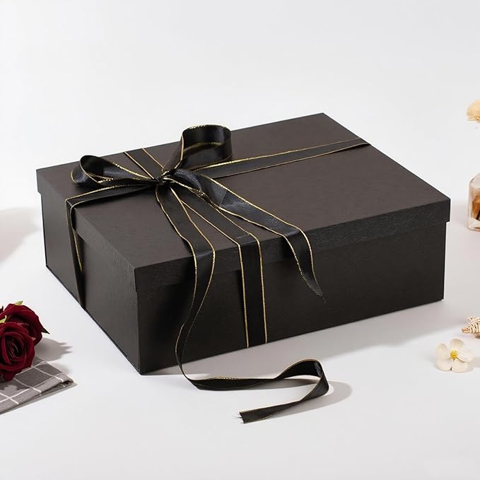 Rinrda Extra Large Gift Box 16.5x13x5.5 inches,Black Gift Boxes with Lids for Presents,Perfect for Birthday,Valentine's Day,Christmas,Anniversaries,Contains Card,Ribbon,Shredded Paper Filler.