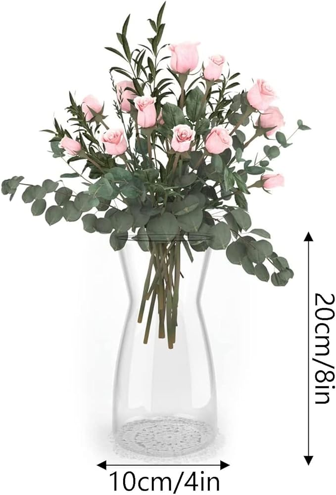 DARENYI Clear Glass Vase for Centerpieces, Home Decor, 8 inch Tall Large Opening Glass Flower Vase for Bouquet, Shelf, Centerpiece, Living Room, Office, Wedding or Gifts