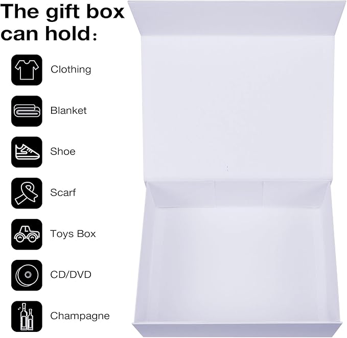 Aimyoo 5 Pack White Magnetic Gift Boxes with Lids 13.8x9x4.3 in, Large Bridesmaid Groomsman Proposal Box, Rectangle Collapsible Box for Present Graduation Birthday Wedding Storage,1 Count (Pack of 5)