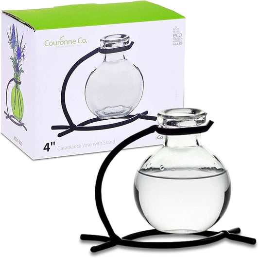 Couronne Company M501-200-00 Casablanca Recycled Glass Vase & Metal Stand, 4", Clear, 1 Piece