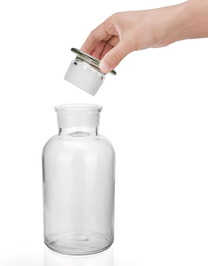 Lab Glass Reagent Bottle,Wide Mouth Glass Storage Bottle with Ground Stopper,Decorative Bottles/Vase (Clear, 1000ML)