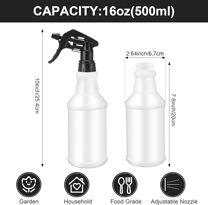Eccliy 12 Pcs 16 Oz Plastic Spray Bottle, Adjustable Empty Reusable Sprayer for Cleaning, Planting, Water, Bathroom and Kitchen, BBQ, Commercial and Residential(Black,Original)