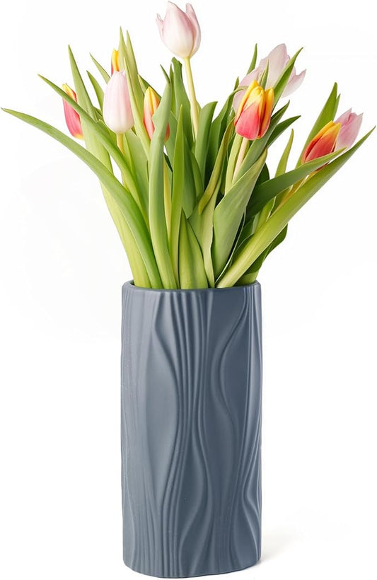 Navy Blue Vase - Blue Ceramic Vase - Cute Flower Vase for Bouquet - Modern Vases for Home Decor - Navy Blue Centerpieces - Jarrones Decorativos para Sala