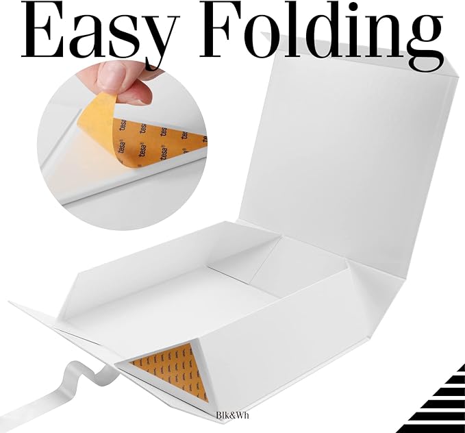 BLK&WH Extra Large Gift Box with Ribbon - 16.3x14.2x5 Inches, White Bridesmaid Proposal Box for Large Gifts