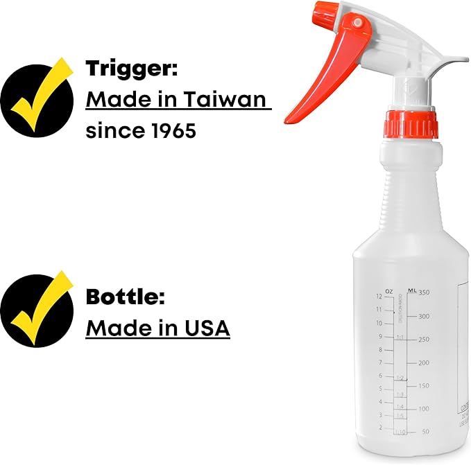Commercial-Grade 16 oz Spray Bottles with Dilution Ratios, Ounces & Milliliters, Made in USA, Great for Cleaning, Essential Oils, Hair, Plants, BBQ (4-Pack)