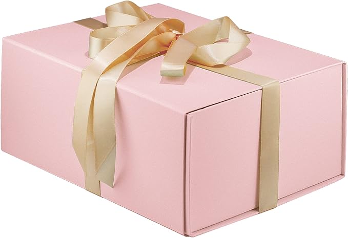 MOYEUPAC Pink Gift Box,9" X 7" X 4" with Ribbon for Presents Magnetic Closure Gift Packaging for Christmas, Halloween, Birthday