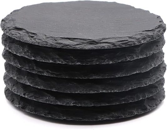 6 Pack Round Slate Drink Coasters, VIBRATITE 4 Inch Black Slate Stone Coasters Bulk Cup Coasters Laser Engraving Blanks with Anti-Scratch Bottom for Drink Coffee Bar Kitchen Home Decor