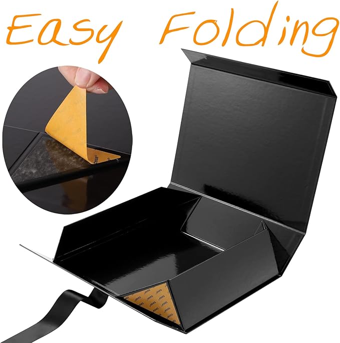 GREEN BEAN Luxury Gift Boxes with Lids - 6 Black Magnetic Boxes with Ribbon, Groomsmen Proposal Box, 13x9.7x3.4 Inches