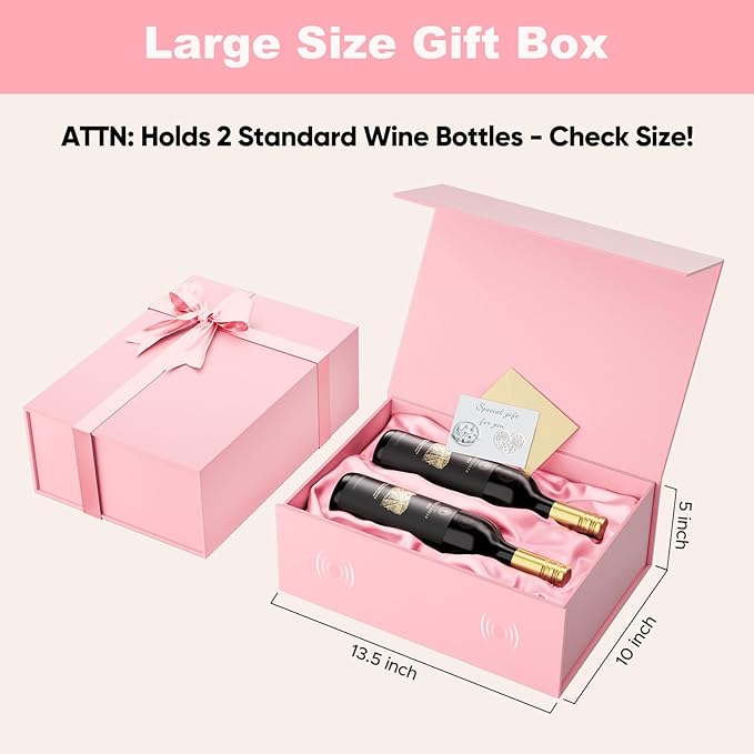 Large Pink Gift Box with Lid: 13.5×10×5 Inches - Strong Magnetic Closure for Valentines Birthdays Wedding Gifts – Perfect for Couples Friends Family
