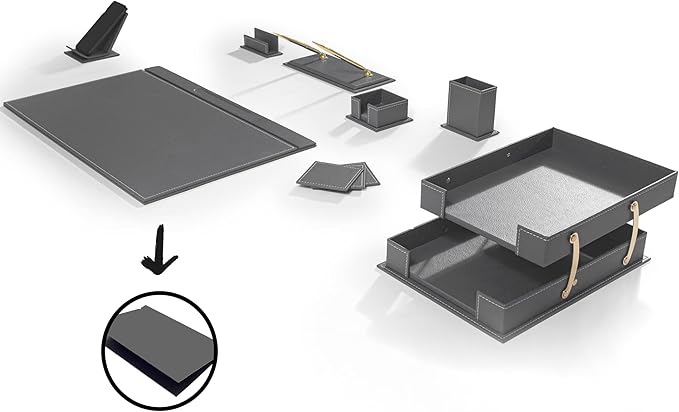 MOOGCO Bonded Set - Desk Accessories - Leather Desk Organizer - Bonded Leather Set - Office Desk Accessories - Home Office Accessories - Desk Supplies - Leather Desk Set - Office Accessories