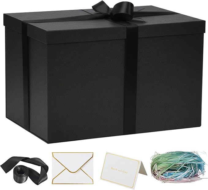 YINUOYOUJIA Extra Large Gift Box,17x11x11 inches Black Gift Boxes with Lids for Presents,11-inch Deep Gift Box for Wrapping Gifts.Ideal for Birthday,Weddings,Anniversary,Christmas or Business.