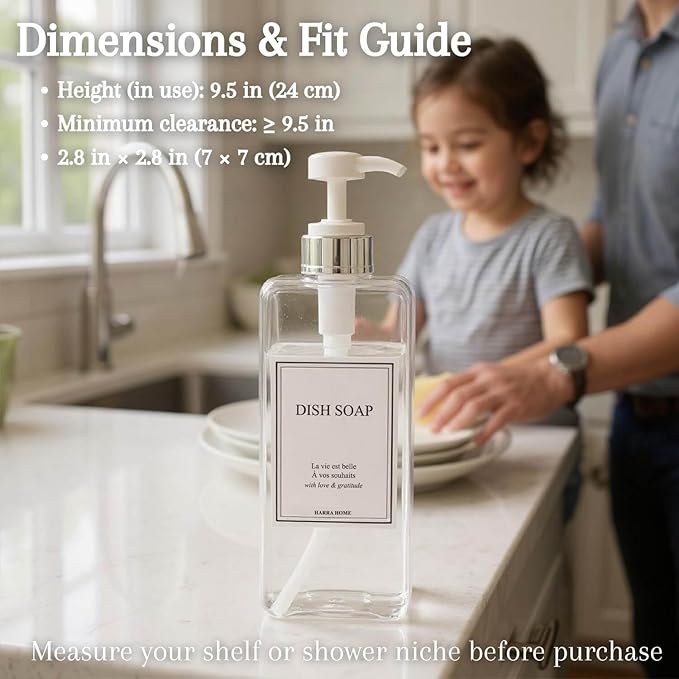 Modern Design 27 oz Shampoo and Conditioner Dispensers - Plastic Refillable Pump Bottle Set for Bathroom Shower Soap Dispenser, Gift Box Included, Set of 3 (Clear & Silver)