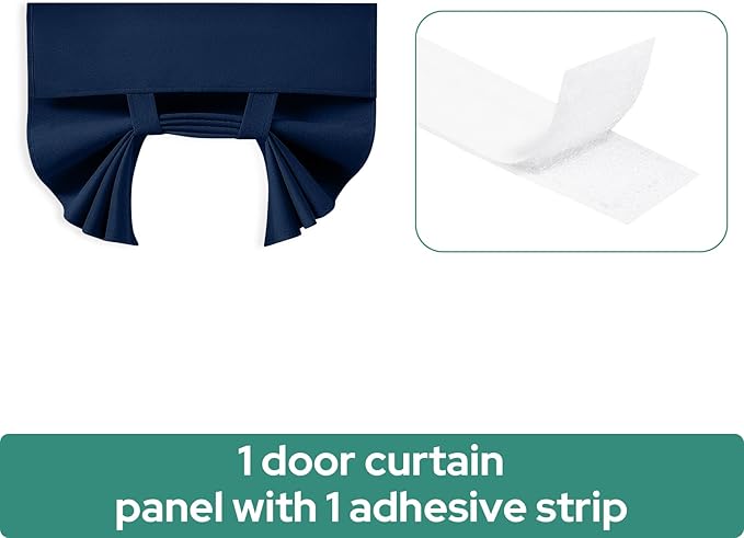 HOMEIDEAS 100% Linen Blackout French Door Curtains, Privacy Door Window Curtains, 26 X 40 Inch Room Darkening Blinds, Thermal Insulated Shades for Bedroom, 1 Panel, Navy