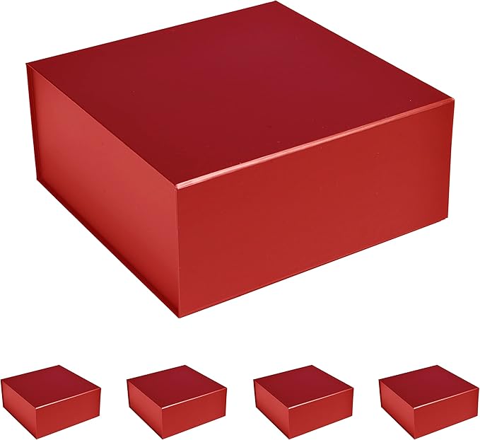 CECOBOX - Gift Boxes with Lids for Presents 8"x8"x3.1" - Matte, Collapsible Magnetic Closure Gift Box - Groomsmen & Bridesmaid Proposal Boxes, Wedding, PR, Birthdays, Holidays (Red)