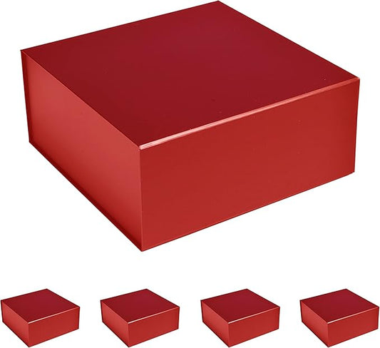 CECOBOX - Gift Boxes with Lids for Presents 8"x8"x3.1" - Matte, Collapsible Magnetic Closure Gift Box - Groomsmen & Bridesmaid Proposal Boxes, Wedding, PR, Birthdays, Holidays (Red)