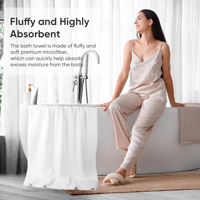 HOMEXCEL Bath Towel Set Pack of 4, 30 x 60 Inches Large Microfiber Bath Towels, Soft, Absorbent, and Quick Dry Towels for Bathroom, Pool, Beach, Swim, and Yoga, Large Bathroom Towels, White