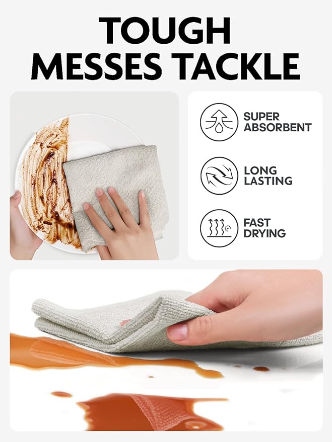 Fantasticlean Microfiber Cleaning Cloth Roll -75 Pack, Tear Away Microfiber Towels, 12" x 12", Reusable, Washable, Scratch Free, Ultra Absorbent Dishcloth for Home Supplies, Car, Pet (Cool Grey)