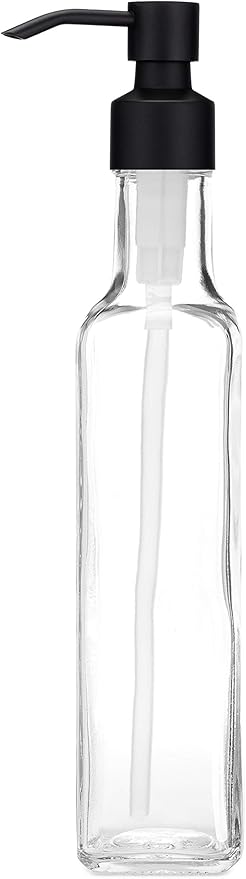 Rail19 French Vessel Glass Soap Dispenser with Metal Pump - Refillable Hand Soap, Lotion & Sanitizer for Sinks and Small Countertops, 8.5oz (Cali Black)