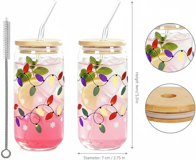 CHRISTMAS CUP WITH LID AND STRAPS 18 OZ Color Changing Christmas Lights for Party Glass Christmas Cups