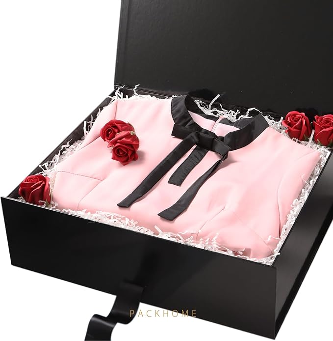 PACKHOME 17x14.5x5.5 Inches, Extra Large Gift Box with Lid, Magnetic Closure Boxes with Ribbon for Clothes and Large Gifts (Glossy Black)