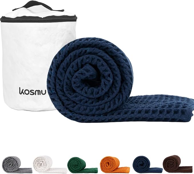 Luxury Japanese Cotton Waffle Bath Towel | Plush, Absorbent, and Quick Dry | Free Storage Bag Included (Ocean Blue, Bath Towel (55" x 34"))