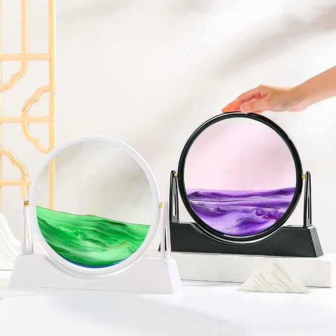 ZSDSZDZY Moving Sand Art Picture Liquid Motion, 3D Quicksand Décor, Deep Sea Sandscapes with Display Flowing Sand Frame for Relaxing, Desktop Office Home Decoration (Green)