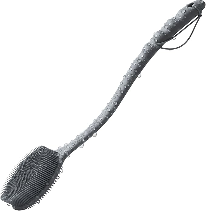 Long Handle Back Scrubber for Shower - 19 inch Extended Reach Silicone Body Brush - Avilana Bath Scrubber Extended Reach Tool - Easy Grip Body Wash Brush Gift