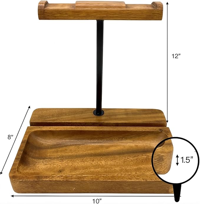 Dual Headphone Stand, Solid Acacia Wood Headset Holder for 2 Headphones, Cell Phone & Tablet, Desk Organizer Tray for iPhone, iPad, Bose, Sony, Beats, Sennheiser, Gaming & Office Desk Setup