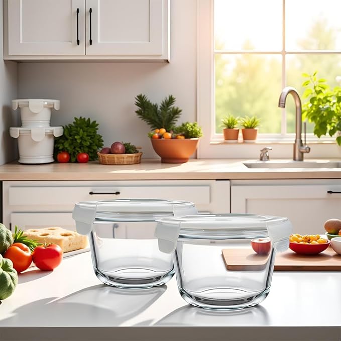 Glass Food Storage Containers Round Soup Container with Airtight Lids, food storage containers for soup (glass soup storage containers with lids)