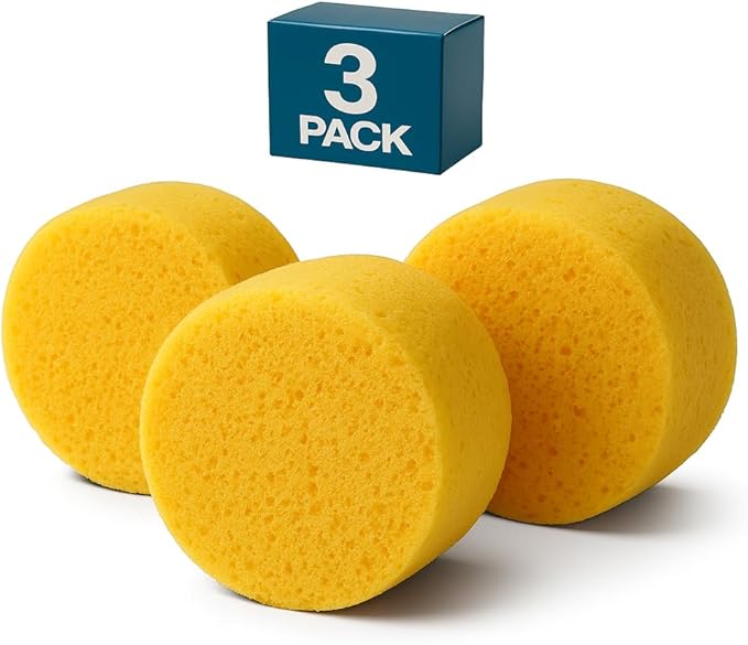 Round Sponge 3 Pack, Kitchen Sponge Set - Durable, Eco-Friendly Cleaning & Shower Sponges for Non-Stick Cookware, Heavy-Duty Tasks, Reusable & Washable