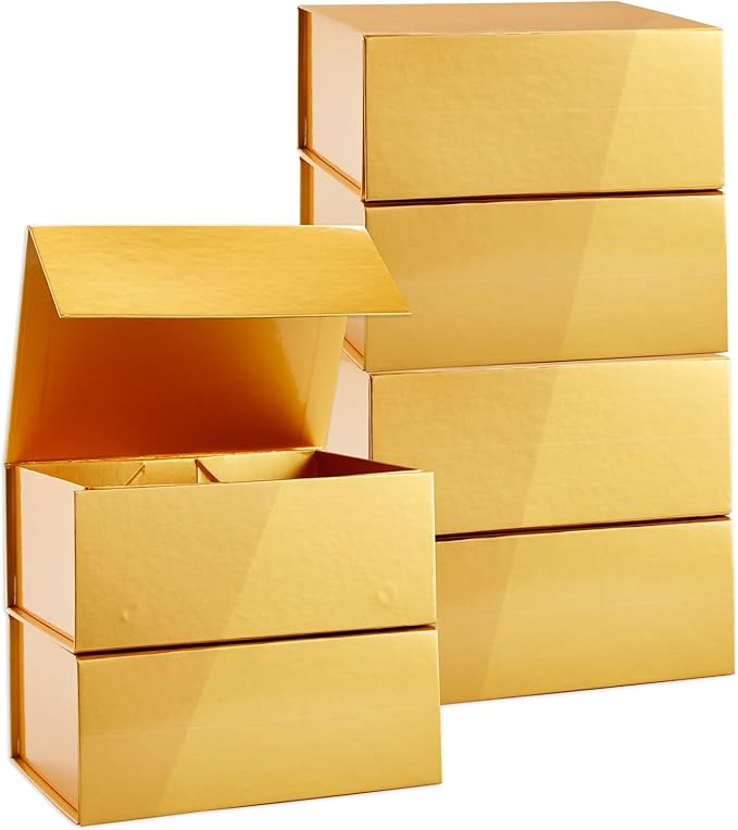 Stockroom Plus Magnetic Gold Gift Boxes with Lids - 9.5 x 7 x 4 In, Jewelry Gift Box 6 Pack, Gold - Magnetic Closure & Cardboard Construction