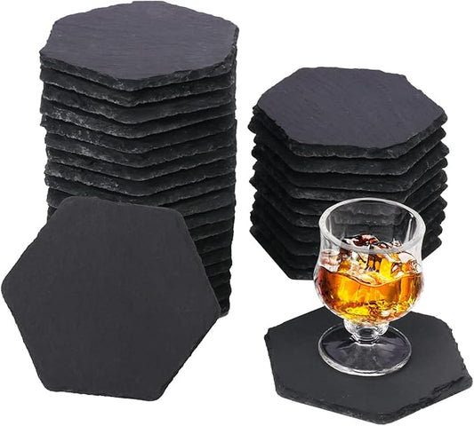 30 Pack 4 Inch Hexagon Slate Coasters,Black Slate Drinks Coasters with Anti-Scratch Bottom, Ideal for Home Decor, Bar, Housewarming Gifts, and Laser Engraving KUKLIPJIM