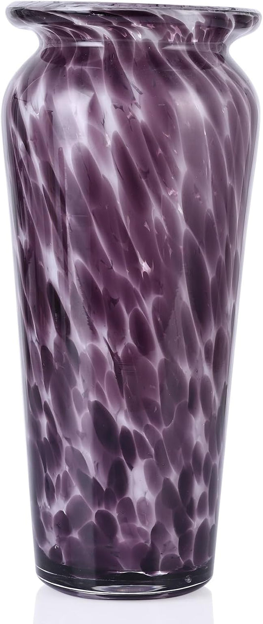 Blown Glass Purple vase, Purple Home Decorations, Modern Art Wide Mouth vase for Living Room Dining Table Coffee Table entryway TV Cabinet nightstand Centerpiece.