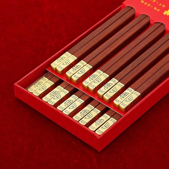 sandalwood chopsticks, 10 pairs of wooden chopsticks gift box, Chinese, Japanese, reusable wooden chopsticks, dishwasher-safe chopsticks (9.8 inches)，Chinese New Year Gift Box (Chinese 福)