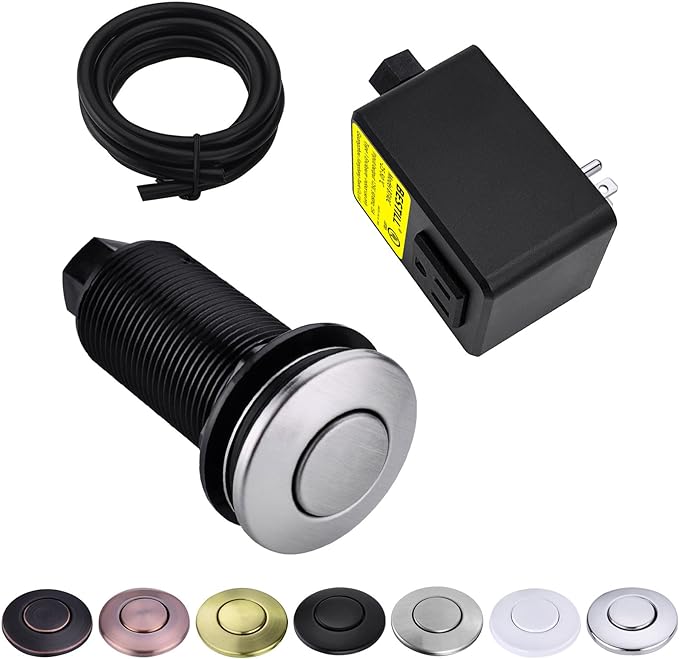 BESTILL Garbage Disposal Air Switch Kit - UL Listed, Stainless Steel Brushed Nickel 3.6" Long Push Button for Waste Disposer, Cordless Sink Top Switch Button Compatible with all Garbage Disposals