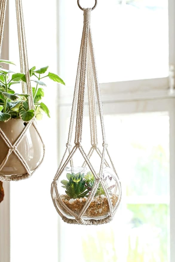 Dahey Macrame Plant Hanger Indoor Hanging Planter Basket Handmade Woven Cotton Rope Flower Pot Decorative Crochet Plant Holder Stand for Boho Home Decor No Tassels,35 Inch,Set of 2