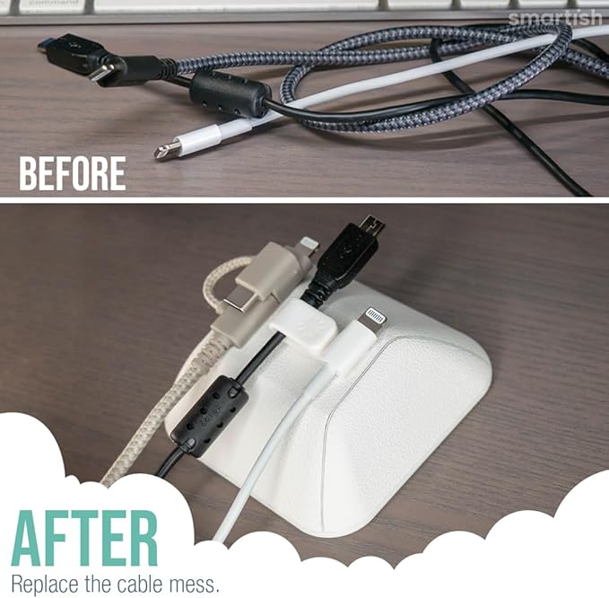 Smartish® Magnetic Cord Holder - Cable Wrangler Organizer Stocking Stuffer with Magnet Clips for Charger Management on Desktop, Nightstand for USB-C + Lightning - Snow Day White
