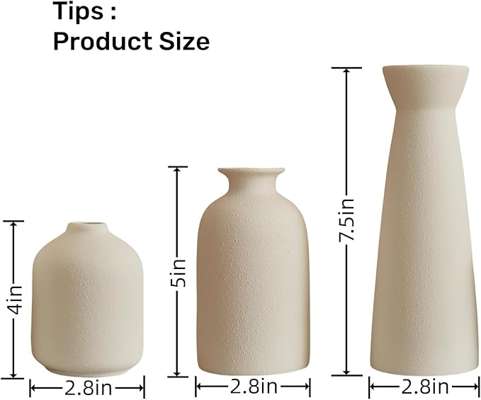 Ceramic Vase,Small Vases for Decor,Set 3 Modern Boho Vases for Flower Pampas,Fit for Living Room Desk Shelf Decor (White)