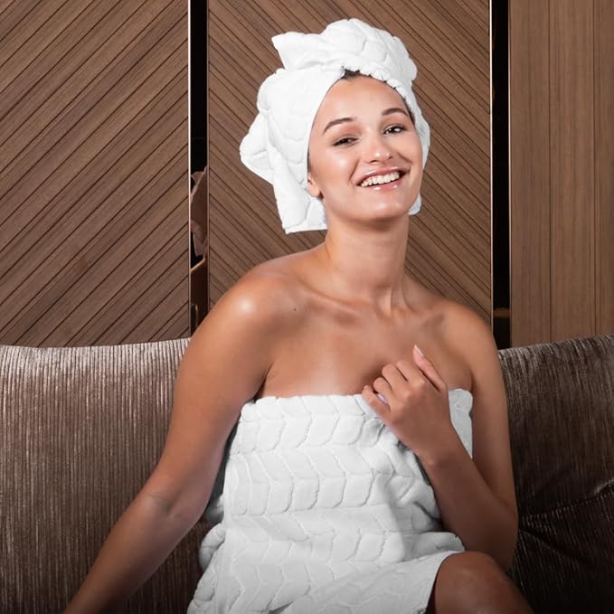 BAGNO MILANO Turkish Bath Towels, Soft Plush Jacquard Luxury Bath Towels, Quick Dry Towel Set (White, 3 pcs Towel Set)