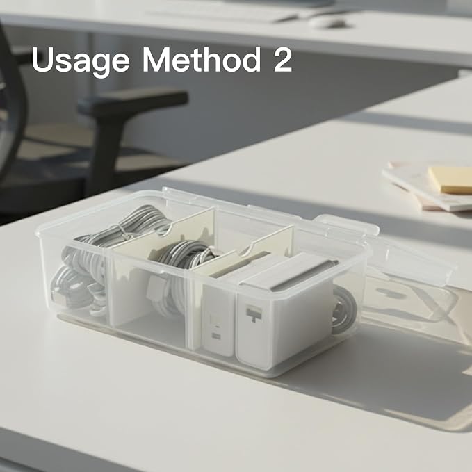 Portable Cord Organizer Box with Handle, 7 Clear Cable Storage Cases and Labels, Travel Cable Holder for Charging Cords, USB Wires, Earphones – Home Desk Drawer Organizer