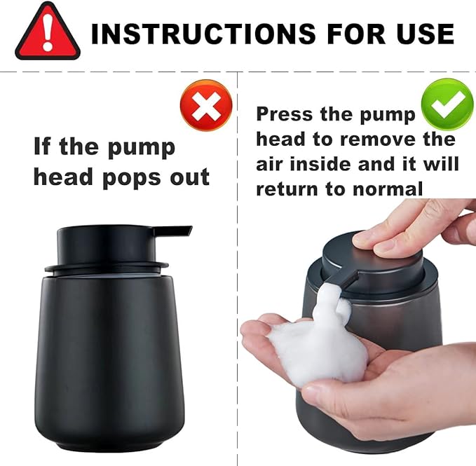 12Oz Foam Hand Soap Dispenser - Black Foaming Soap Dispenser Bathroom with Easy-to-Press Pump, Refillable Liquid Lotion Hand Soap Dispenser, Ceramic Kitchen Dish Soap Dispenser Hand Wash Dispenser