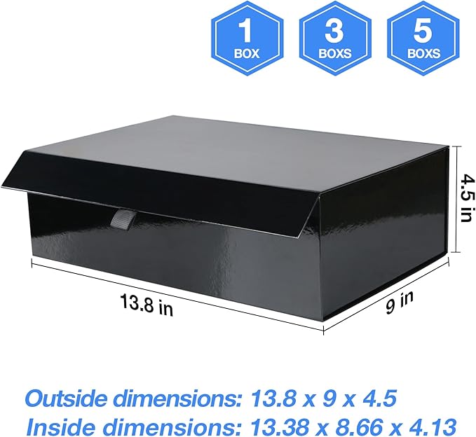 Aimyoo 1 Pack Black Collapsible Gift Box with Magnetic Closure Lids & Rope for Easy Opening 13.8x9x4.3, Bridesmaid Groomsman Proposal Boxes, Rectangle Storage Present Boxes
