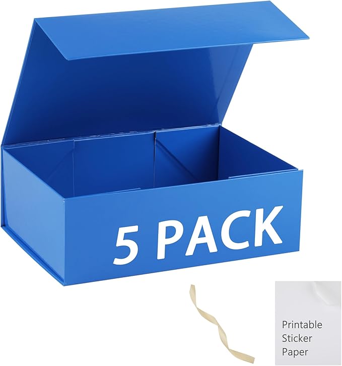 Blue Gift Box,10x7.3x3.5 Gift Boxes With Lids For Presents Includes Ribbon And Diy Printable Sticker Paper,Bridesmaid Proposal Box,Magnetic Gift Box For Birthday,Wedding,Graduation