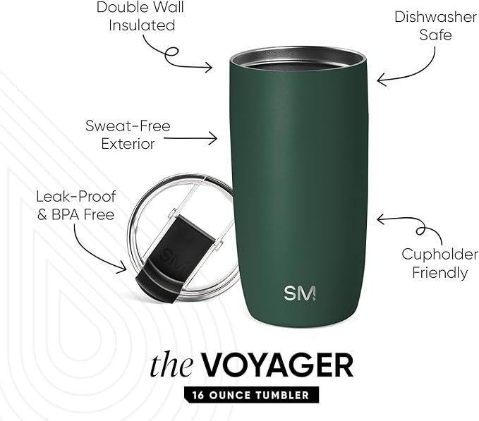 Simple Modern Travel Coffee Mug Tumbler with Flip Lid | Reusable Insulated Stainless Steel Cold Brew Iced Coffee Cup Thermos | Gifts for Women Men Him Her | Voyager Collection | 16oz | Forest